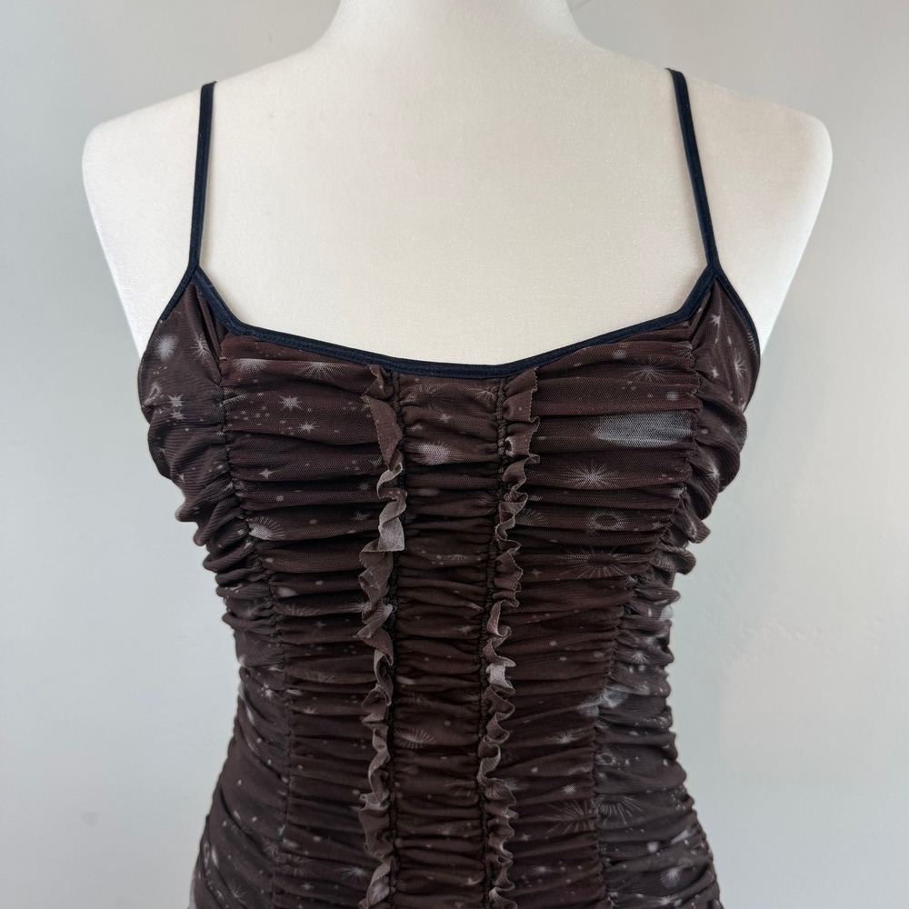 Urban Outfitters Tegan Celestial Mesh Bodycon Mini Dress Brown Whimsygoth XS - Picture 3 of 13